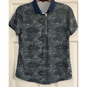 Greyson Polo Shirt Women MED Club Car Rare Juniper Print Stretch Golf Tennis EUC